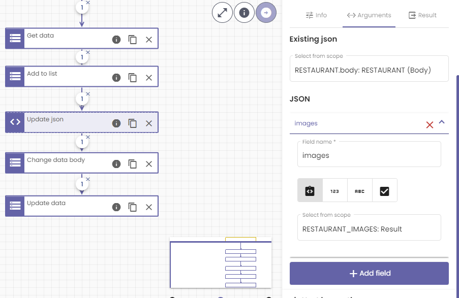 Update json nocode function call