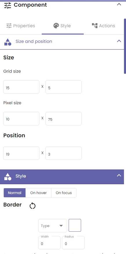 Styling menu for a "Password" component.
