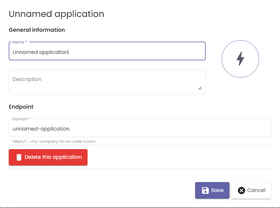 Form to create a new application.