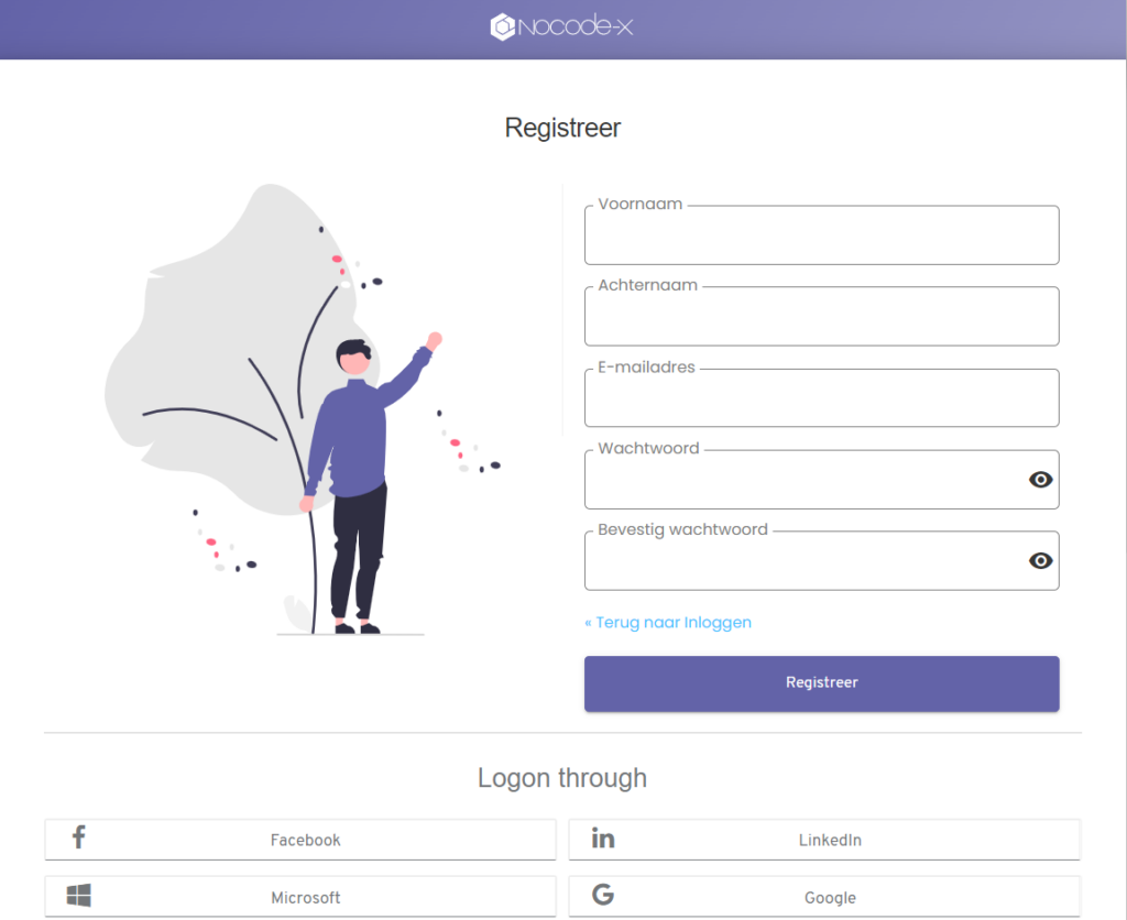 NoCode-X register page.