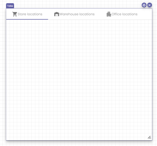 The tab component with three visible tabs related to business locations.