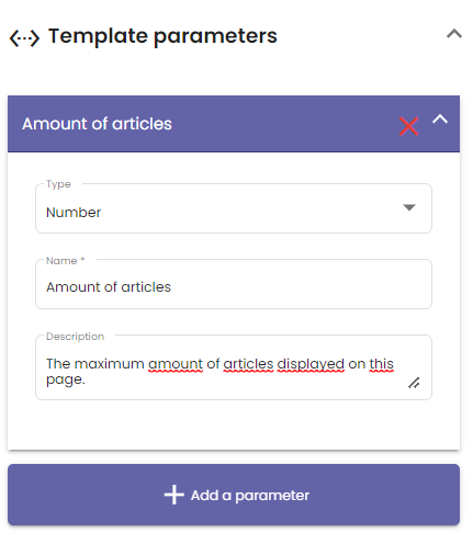 An example template parameter, indicating the maximum amount of articles displayed on the page.