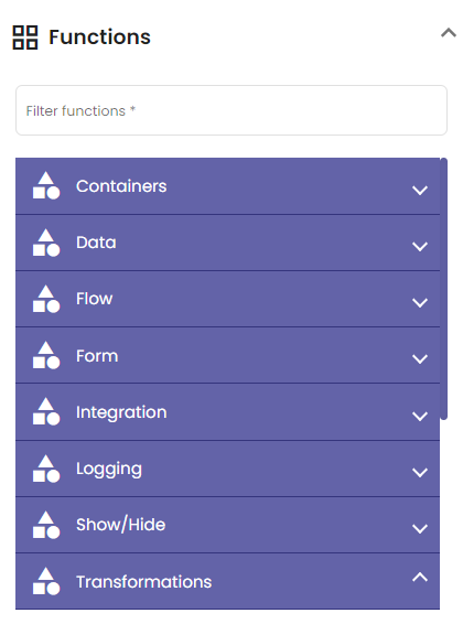 Shows the categories of the functions in the function picker.