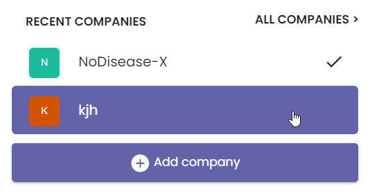 Shows the companies list and how to switch to a different company.