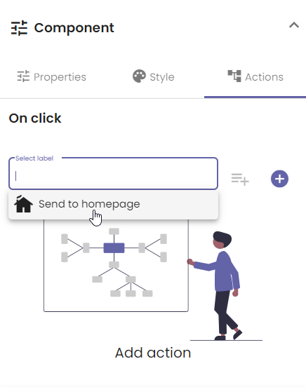 This image shows how to add an existing action as a component action.