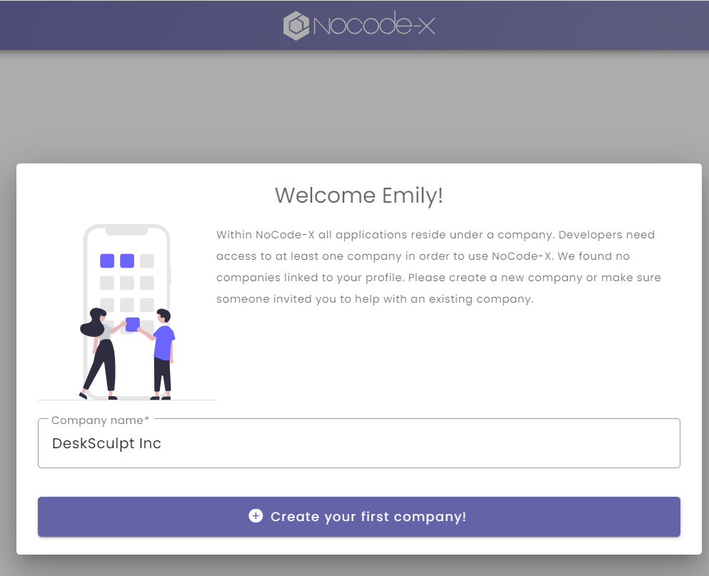 Create your first company within NoCode-X.