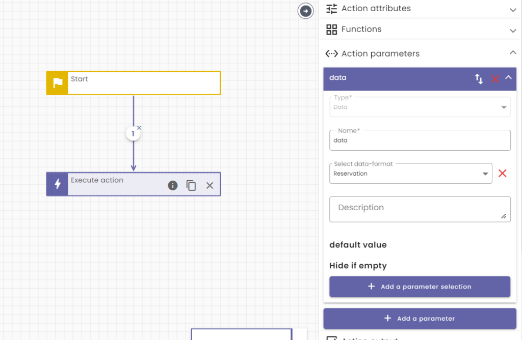 data parameter for nocode action.