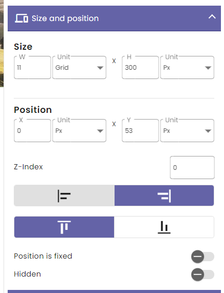 Size and position of image component.